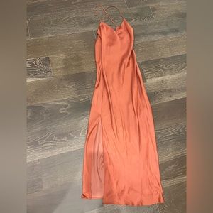 Burn orange silk midi dress with slit from Topshop